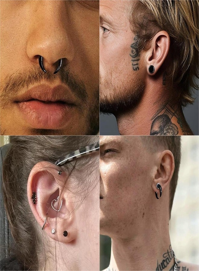Earblity Single Flare Glass Stretching kits 1PC C-shape septum rings+1Pair Glass Gauges Taper Expander with Rubber O-Rings,1.6-8mm(14G-0G) Full Size Ear Tunnels Plugs,Cylindrical Body Piercing - Image 3